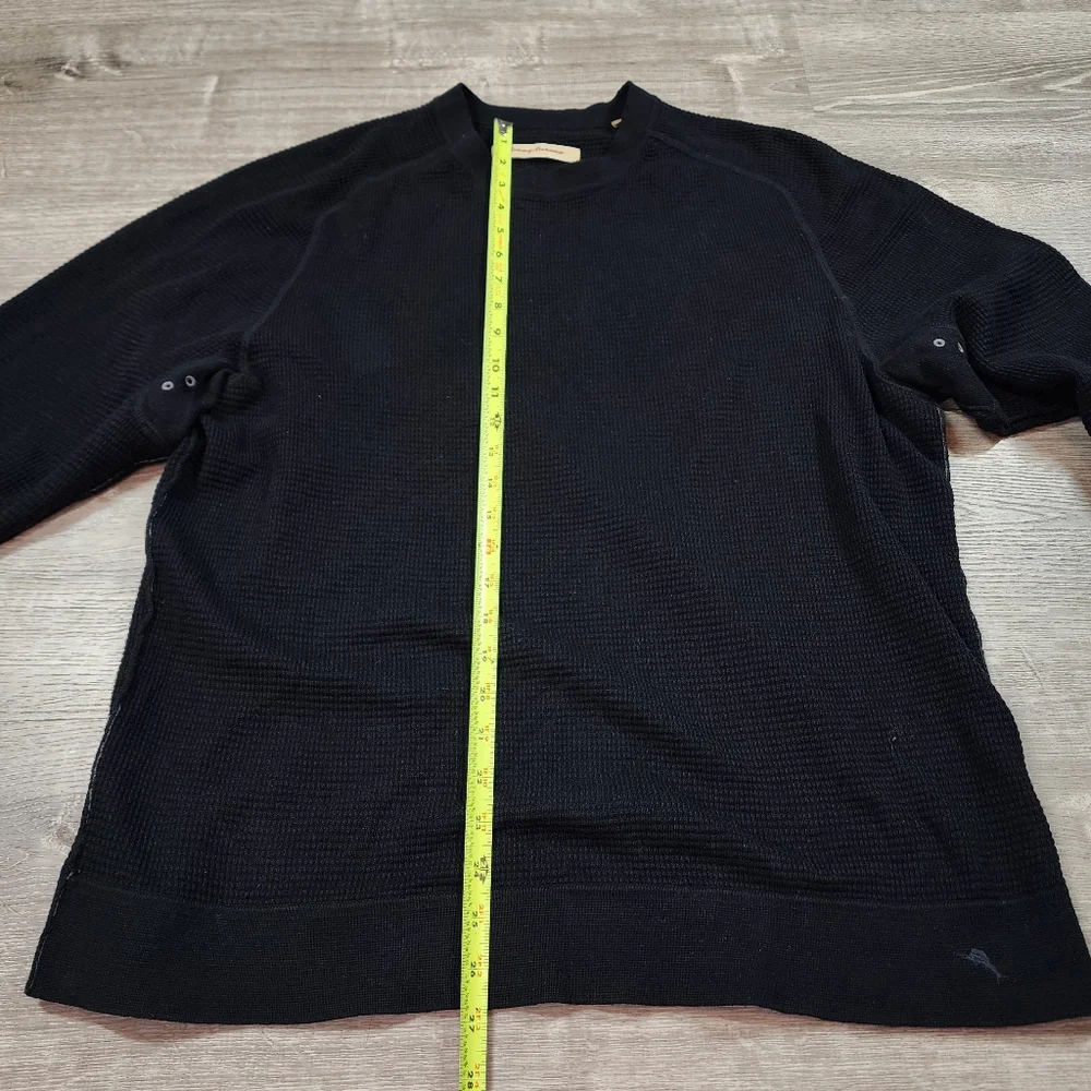 TOMMY BAHAMA Cashmere Cotton Black Waffle Knit Thermal Pullover Top Men's Medium